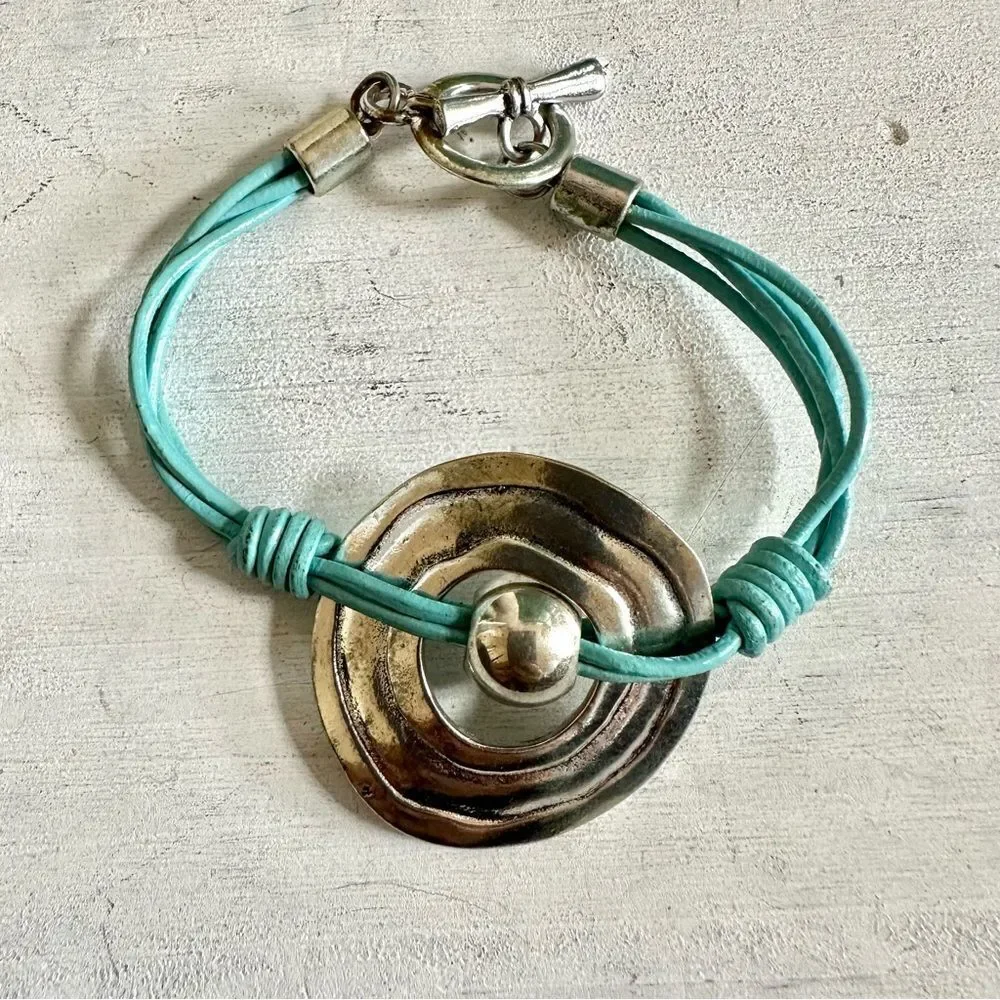 Silver tone blue cord bracelet silver tone